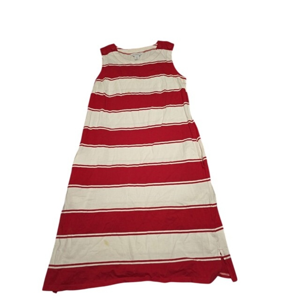 Liz Claiborne Red Cream Striped Sleeveless Maxi Dress Button Shoulder Size M